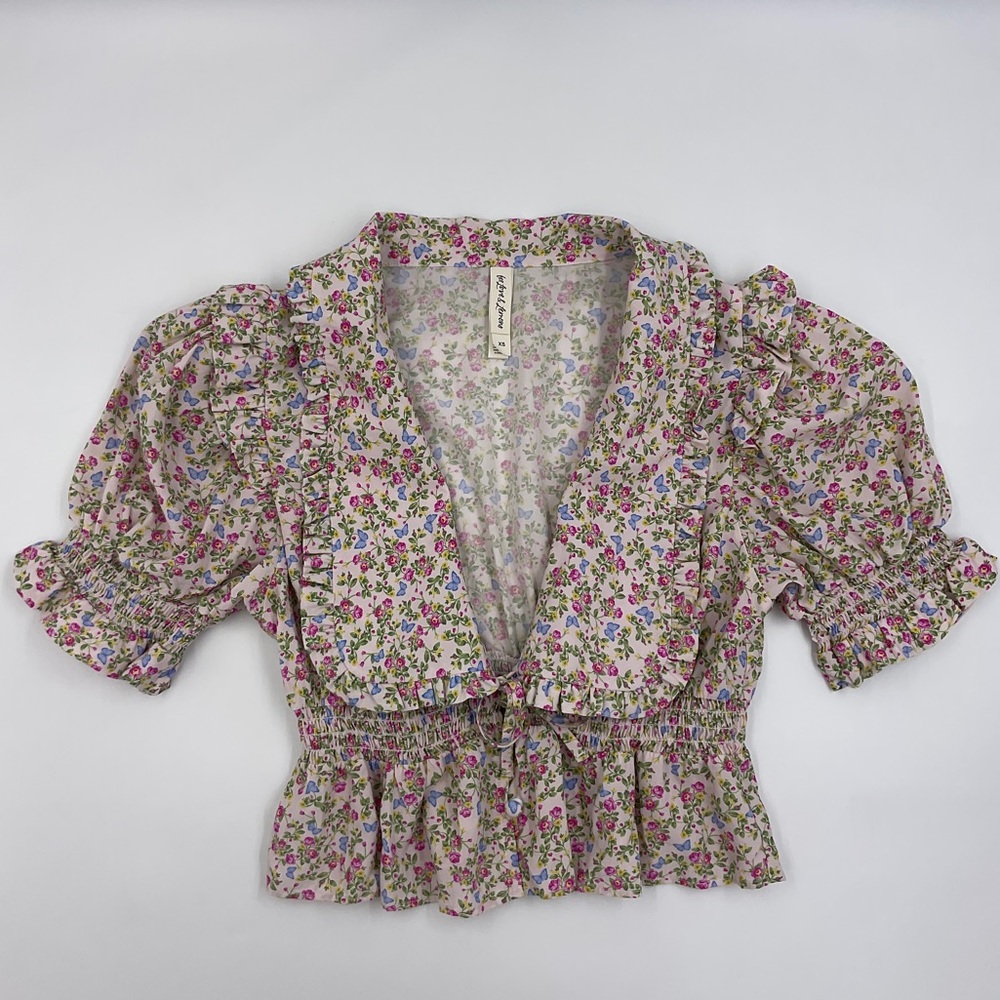 For Love & Lemons x VS LIKE NEW Baby Butterflies Sleep Crop Top Cottagecore XS - Picture 5 of 16